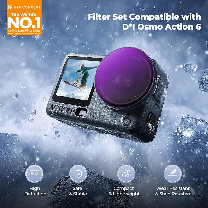 K&F CONCEPT Snap On CPL ND Filter Kit for DJI Osmo Action 6, 6 Pack CPL ND8 ND16 ND32 ND64 ND256 Action 6 Filter, Neutral Density Polarizing Action Camera Accessories, Multicoated HD Optical Glass