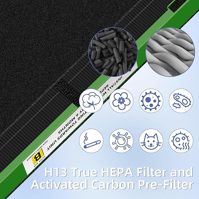 FLT4825VO HEPA Toxin Absorber Filter B Replacement Compatible with G-Guardian Air Purifiers AC4825 AC4825E AC4825W AC4300 AC4800 AC4900 AC4850,2 H13 True HEPA Filters+8 Carbon Pre-Filters