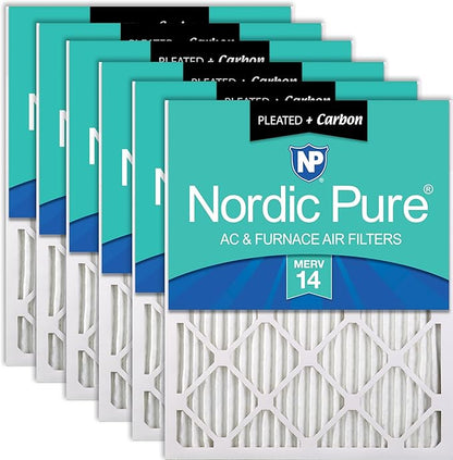 Nordic Pure 14x30x1 (Actual Size: 13 15/16 x 29 15/16 x 3/4) Pleated Air Filters MERV 14 Plus Carbon 6 Pack