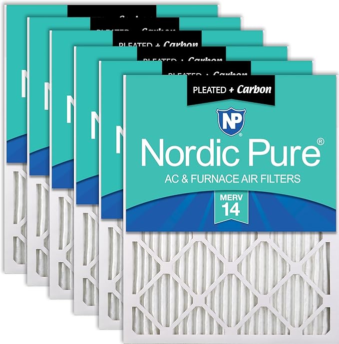 Nordic Pure 14x20x1 (Actual Size: 13 1/2 x 19 1/2 x 3/4) Pleated Air Filters MERV 14 Plus Carbon 6 Pack