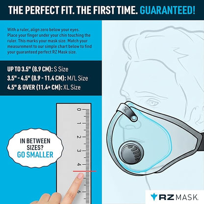 RZ Mask - F1 Standard Replacement Filters (3 Pack) 99.8% Active Carbon Filtration with One-Way Discharge Valves, 3 Sizes