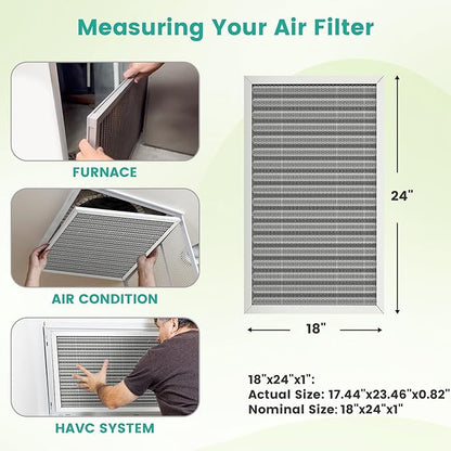 18x24x1 Reusable Air Filter, Washable, Electrostatic HVAC AC Furnace Filter, Merv 8, Lasts a Lifetime, Breathe Safe at Home or in the Office (Actual Size:17.44x23.46x0.82 Inch)
