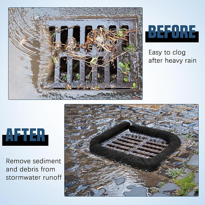 2 Pcs Sediment Filter Erosion Control Blanket Silt Fence Sock with Stuffers Drain Stormwater Sediment Filter for Erosion Control and Storm Drain Protection (5" x 15')