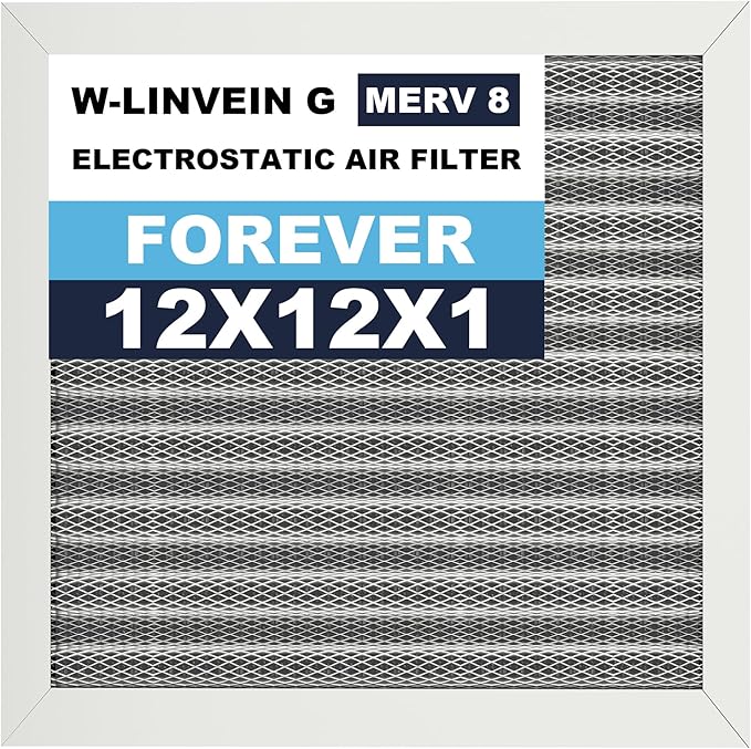 12x12x1 Reusable Air Filter, Electrostatic, Washable Lasts a Lifetime, Breathe Fresher Air in Home and Office HVAC AC Furnace Systems, Merv 8 (Actual Size: 11.38x11.38x0.82 Inch)