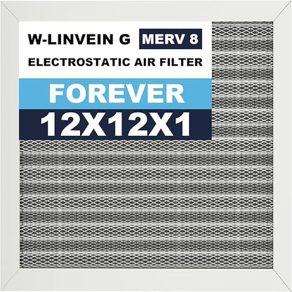 12x12x1 Reusable Air Filter, Electrostatic, Washable Lasts a Lifetime, Breathe Fresher Air in Home and Office HVAC AC Furnace Systems, Merv 8 (Actual Size: 11.38x11.38x0.82 Inch)