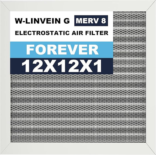 12x12x1 Reusable Air Filter, Electrostatic, Washable Lasts a Lifetime, Breathe Fresher Air in Home and Office HVAC AC Furnace Systems, Merv 8 (Actual Size: 11.38x11.38x0.82 Inch)