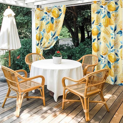 Lemon Outdoor Curtains for Patio Lemon Leaves Summer Plants Begin Waterproof Outside Curtains with Grommet Top Weatherproof Curtain for Cabana Pergola Gazebo, 2 Pack, 54" W x 108" L