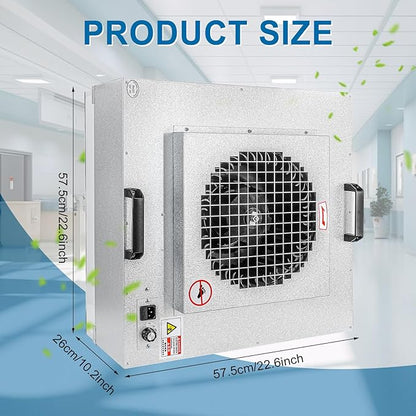 Professional HEPA Laminar Flow Hood, H14 High Efficiency Filter, Silver, 22.6x22.6x10.2 Inch, Clean Room Grade Laboratory Fan System with Control Board