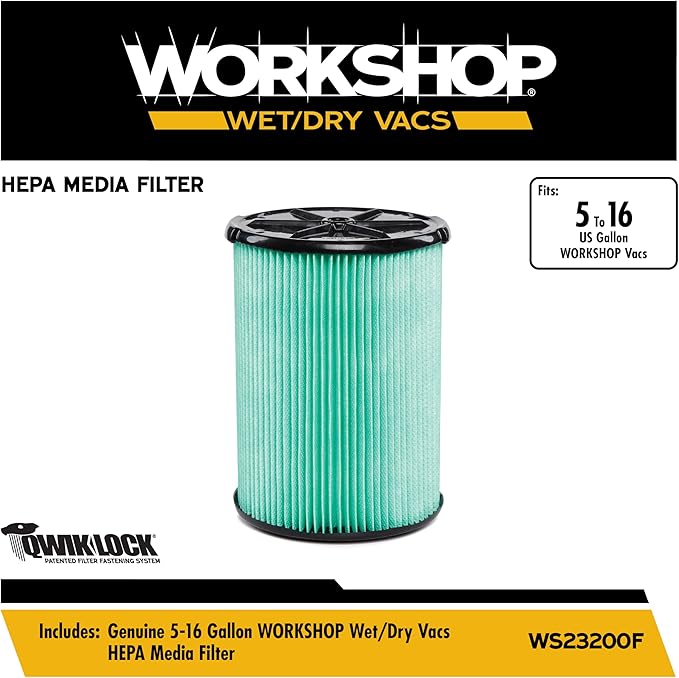WORKSHOP Wet/Dry Vacs Vacuum Filters WS23200F HEPA Media Filter For Shop Vacuum Cleaner (Single HEPA Media Filter For Wet/Dry Vacuum Cleaner) Fits WORKSHOP 5-Gallon to 16-Gallon Shop Vacuum Cleaners