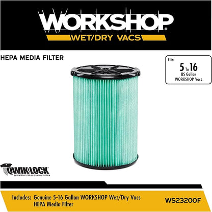 WORKSHOP Wet/Dry Vacs Vacuum Filters WS23200F HEPA Media Filter For Shop Vacuum Cleaner (Single HEPA Media Filter For Wet/Dry Vacuum Cleaner) Fits WORKSHOP 5-Gallon to 16-Gallon Shop Vacuum Cleaners