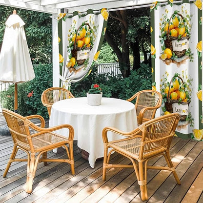 Lemon Outdoor Curtains for Patio Lemons Baskets Summer Tropical Plant Waterproof Outside Curtains with Grommet Top Weatherproof Curtain for Cabana Pergola Gazebo, 1 Panel, 54" W x 95" L