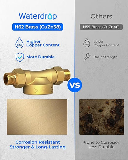 Waterdrop Spin Down Sediment Filter, Backwash Whole House Water Filter System for Well Water, 40-50 Micron, 1" MNPT + 3/4" FNPT + 3/4" MNPT, Traps Sand, BPA Free, WD-RPFK