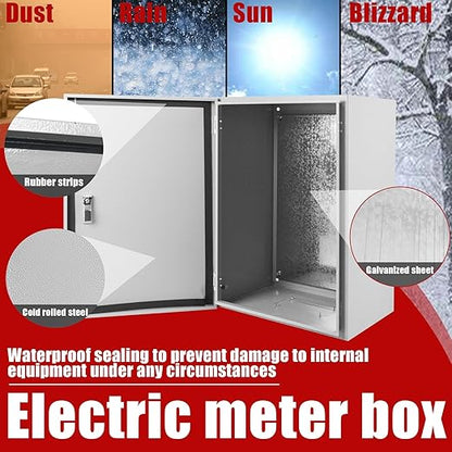 Electrical Box 24 x 16 x 12 Inch Indoor Outdoor Electrical Enclosure Box Steel Junction Box Wall Mounted Universal Electrical Project Box with Safety Locks and Mounting Plates