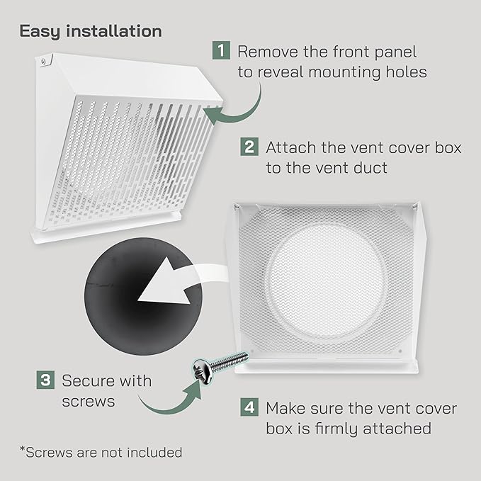 Vent Systems 8" Inch Exhaust Vent Cover with Rubber Gasket - White Galvanized Steel - Robust and Weatherproof Outdoor Air Exhaust Box - Duct or Surface Mounting - Rain and Snow Protection