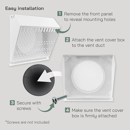 Vent Systems 8" Inch Exhaust Vent Cover with Rubber Gasket - White Galvanized Steel - Robust and Weatherproof Outdoor Air Exhaust Box - Duct or Surface Mounting - Rain and Snow Protection