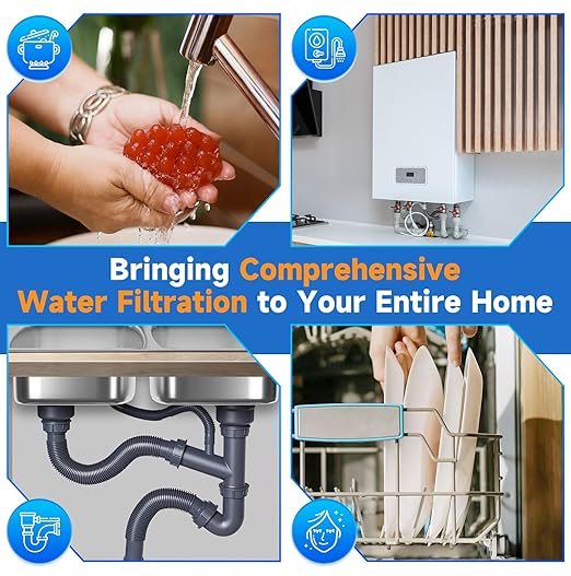 PUREPLUS 2-Stage Whole House Water Filtration System, 10" Universal Clear Housing, Reduces Sediment, Iron/Manganese, Chlorine, Taste & Odor, Ideal for Well Water, Pressure Gauges, 1" Inlet/Outlet