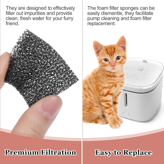 30 PCS Replaced Foam Filters, Pet Fountain Replacement Filters Cat Water Fountain Filters Foam Filters for Compatible with Wireless Pump Pet Water Fountain