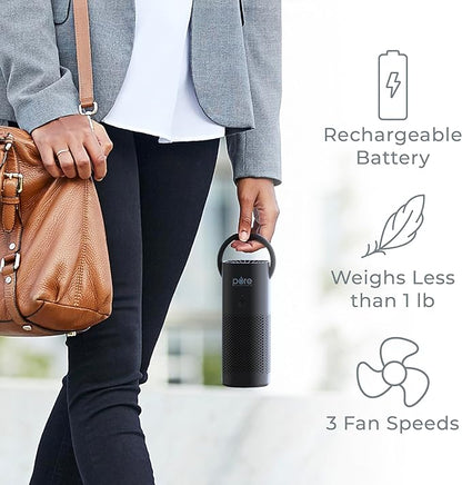 Pure Enrichment PureZone Mini Portable Air Purifier - Cordless True HEPA Filter Cleans Air & Eliminates 99.97% of Dust, Odors, & Allergens Close to You - Cars, School, & Office (Black)