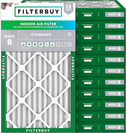 Filterbuy 17.25x35.25x2 Air Filter MERV 8 Essential Dust & Allergy Defense (12-Pack), Electrostatic Pleated HVAC AC Furnace Filters Replacement, Made in USA (Actual Size: 17.25 x 35.25 x 1.75)