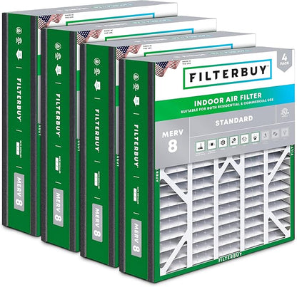 Filterbuy 20x20x5 Air Filter MERV 8 Essential Dust & Allergy Defense (4-Pack), Electrostatic Pleated HVAC AC Furnace Filters for Trion Air Bear 255649-103 & More (Actual Size: 19.63 x 20.63 x 4.88)