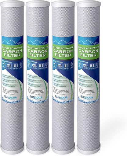 Standard Whole House Coconut Shell Carbon Block 5 Micron Water Filter 20” x 2.5” Fits 20” x 2.5” Housings. Remove Chlorine and Bad Odor. Compatible with C1-20, HX-CB-25-2010, F3WCB32 Pack of 4