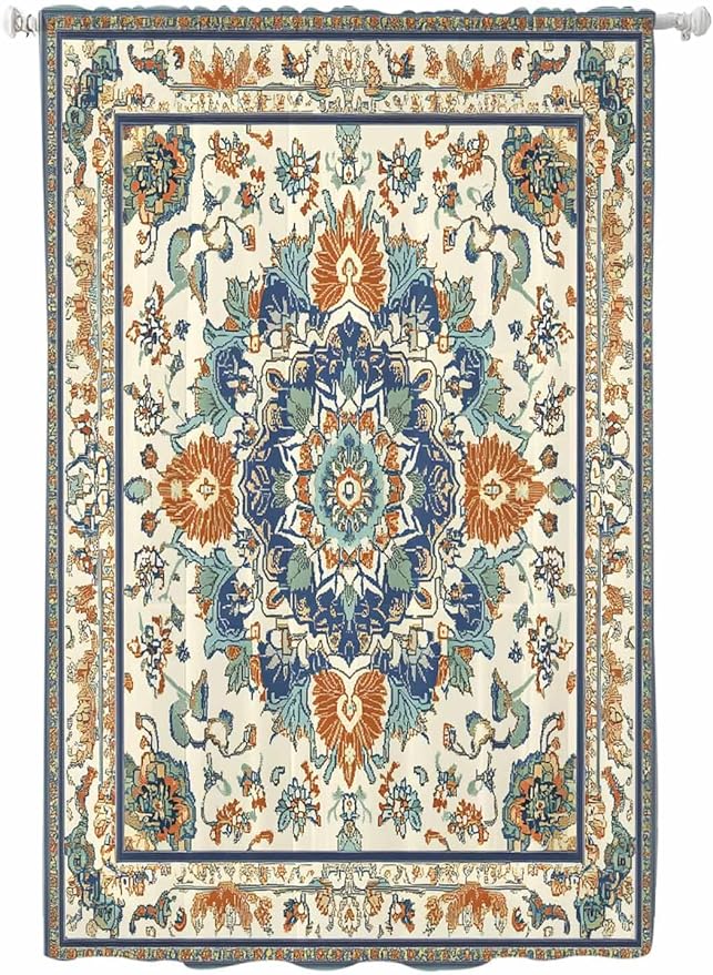 Sheer Curtains 72 Inches Long, Southwest Farmhouse Semi Sheer Curtains Light Filtering Window Treatment, Orange Blue Desert Bohemian Privacy Voile Drapes for Living Room Bedroom 52x72 Inch