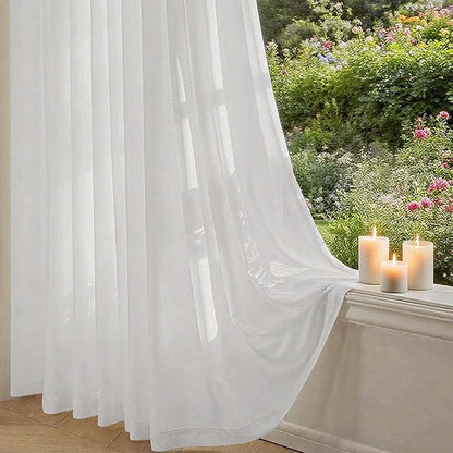 Non-See-Through White Privacy Sheer Cafe Curtains 84 inches Long 2 Panels, 52" Wide Rod Pocket Window Drapes for Hallway Classroom Dorm Room Gym Room Living Room Bedroom