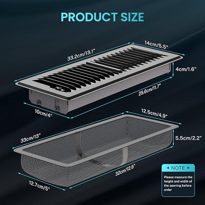 Floor Register 4 x 12 Inch, HG Power 1 Pack Heavy Duty Floor Vent Covers for Home with Screen Net, Adjust Metal Rust Proof Finish Air Vent for Kitchen, Heat, Office(Grey)