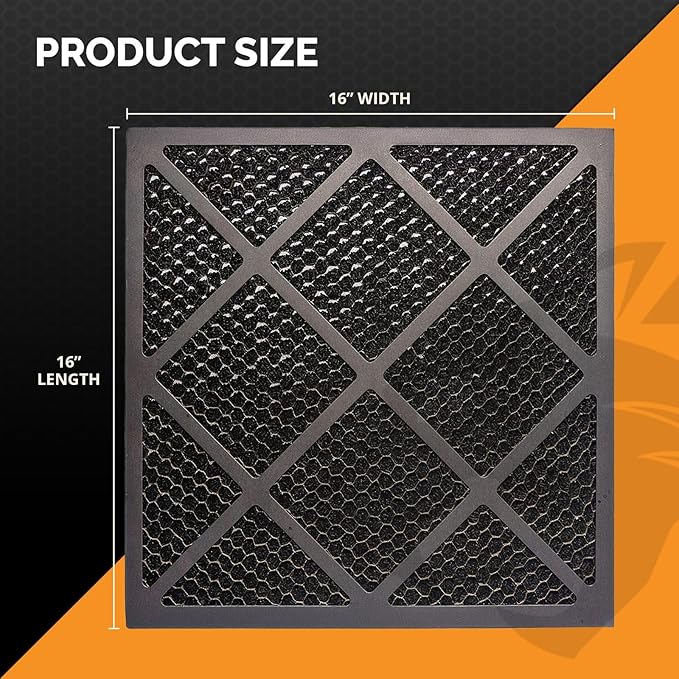 Tiger Tough HEPA 500 Activated Carbon Filter 16x16x1 – Replacement Air Purifier Filter for Air Scrubbers, Odor Removal & VOC Control – Compatible with HEPA Air Purifiers & Home Air Filters - Pack of 4