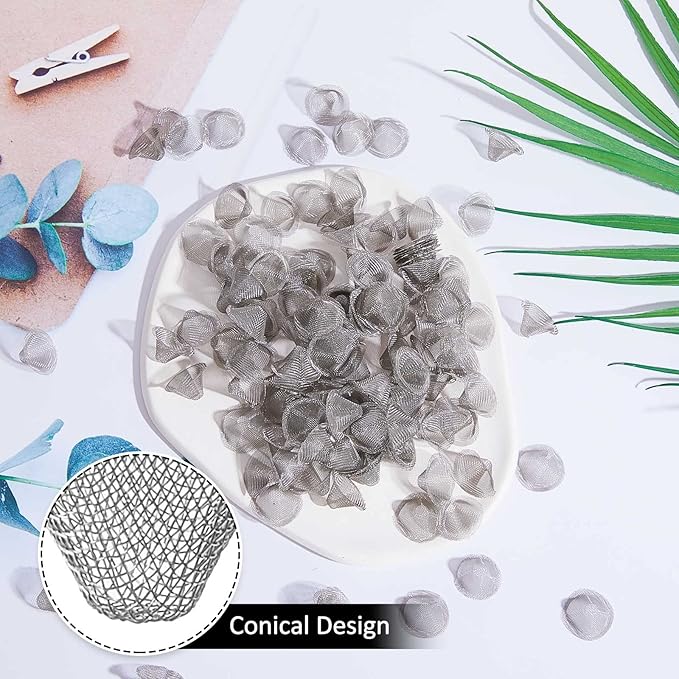 Funrous Stainless Steel Screens 3/4 Inch Conical Design Bowl Screen Filters Metal Filters Screens Filters, Adjustable Size(100 Pcs)