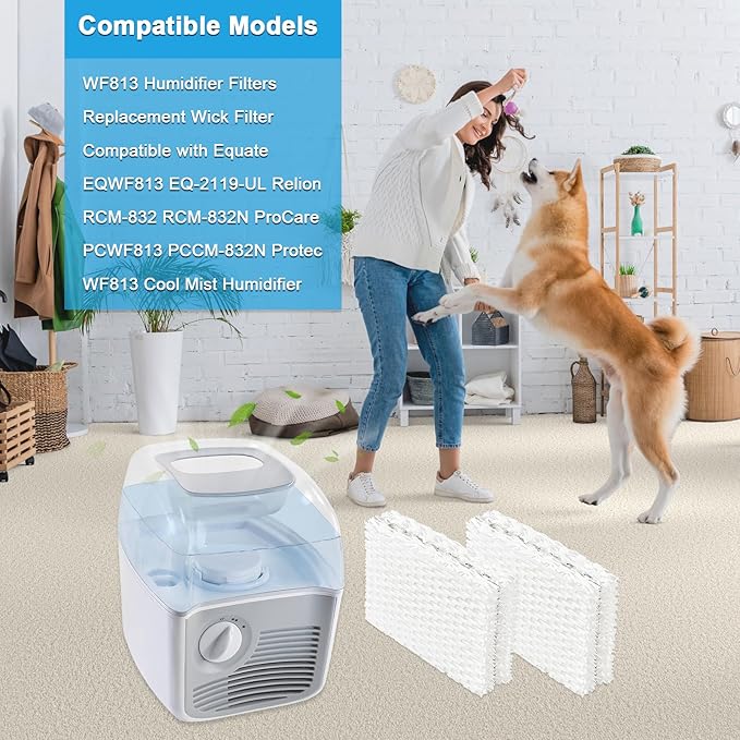 4Pcs WF813 Humidifier Filters Replacement Wick Filter Compatible with Equate EQWF813 EQ-2119-UL Relion RCM-832 RCM-832N ProCare PCWF813 PCCM-832N Protec WF813 Cool Mist Humidifier