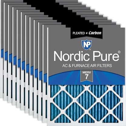 Nordic Pure 16x25x1 (Actual Size: 15 1/2 x 24 1/2 x 3/4) Pleated Air Filters MERV 7 Plus Carbon 12 Pack