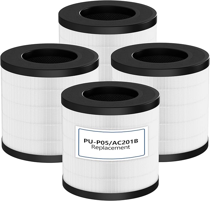 PU-P05/AC201B Replacement Filter for FULMINARE PU-P05 Air Purifier and Purivortex AC201B Air Purifier, 3-in-1 High Efficiency H13 True HEPA Activated Carbon Filter Replacement 4 Pack