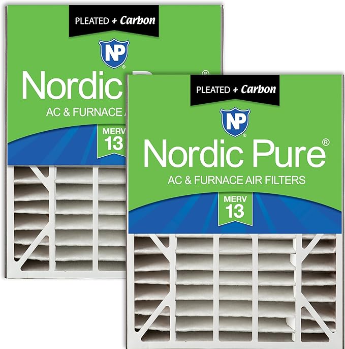 Nordic Pure 20x25x5 (Actual Size: 19 3/4 x 24 1/4 x 4 7/8) Air Bear AC Filter Replacement MERV 13 Plus Carbon 2 Pack