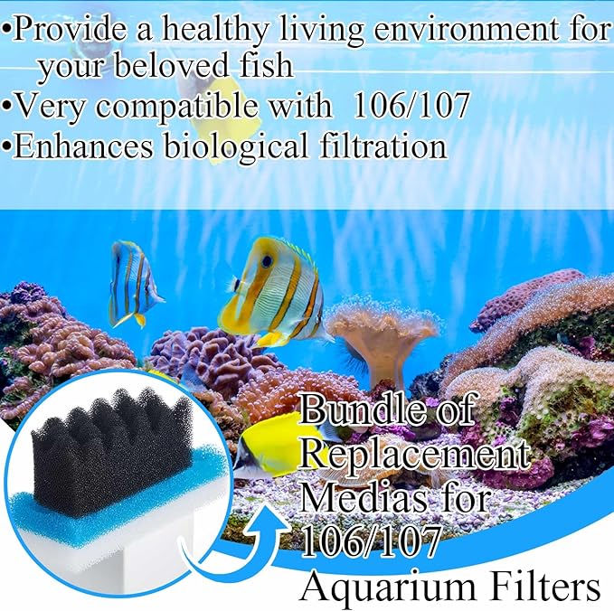 6 Pcs Aquarium Filters Bio Sponge Sets Compatible with fluval 106/107, Including 2 Blue 2 White 2 Black Bio Sponge for Replacement Filter Media Kit
