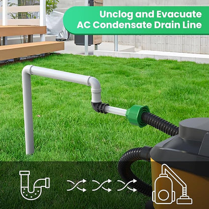 AC Drain Line Unclogger, HVAC to PVC Pipe AC Drain Line Cleaner Tool, A/C Condensate Drain Line Cleaner Adapter, Air Conditioner Wet Vac Attachment to Evacuate and Unclog AC Drain Lines-Green