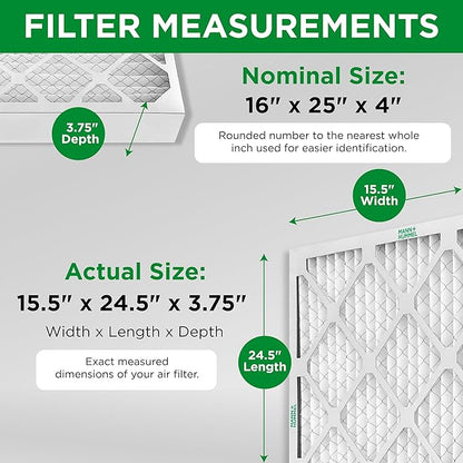 Mann+Hummel 16x25x4 MERV 8 Pleated HVAC AC Furnace Air Filters. 2 Pack. (Exact Size: 15.5 x 24.5 x 3.75 Inches)