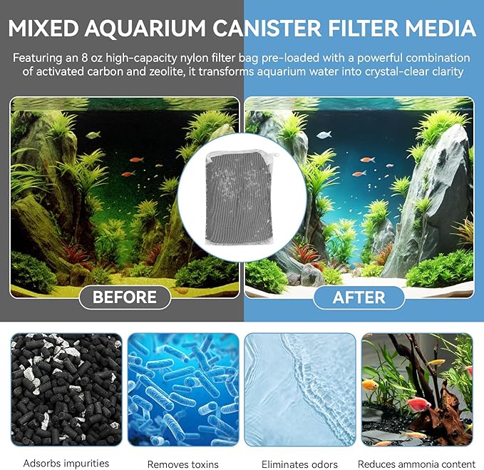 8 Oz Pro-C Mixed Aquarium Canister Filter Media Bag Compatible with Penn-Plax Cascade, Canister Filter Carbon Media for Remove Odors & Clear Water, Fish Tank Carbon Filter, 3 Pack (260g/bag)