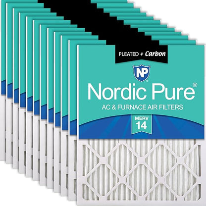 Nordic Pure 16x25x1 (Actual Size: 15 1/2 x 24 1/2 x 3/4) Pleated Air Filters MERV 14 Plus Carbon 12 Pack
