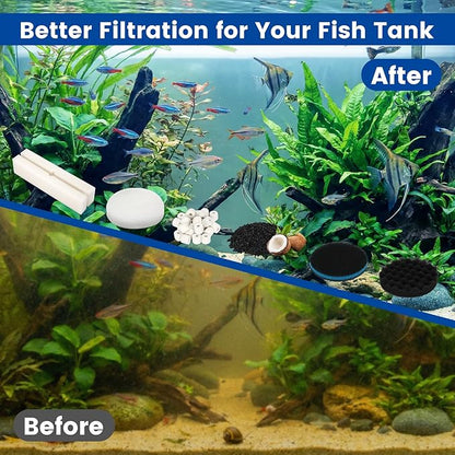 24 PCS Fx6 Canister Filter, Compatible with Fluval FX4/FX5/FX6 Aquarium Filters, Including Bio-Foam Block, Carbon Sponge Filter, Ceramic Ring, Mesh Bag