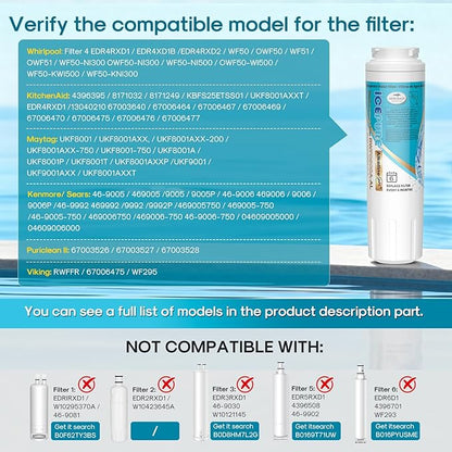 ICEPURE Alkaline UKF8001 Refrigerator Water Filter Replacement for Whirlpool EDR4RXD1, EveryDrop Filter 4, Maytag UKF8001, 4396395, UKF8001P, UKF8001AXX, RFC0900A, UKF8001AXX-200, Enhances PH, 4 Pack