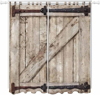 Farmhouse Wood Grain Living Room Curtains 84 Inch Length, Window Curtains Tab Top, Vintage Country Barn Gate Brown Light Filtering Window Treatments Drapes 52"x84" 2 Panel