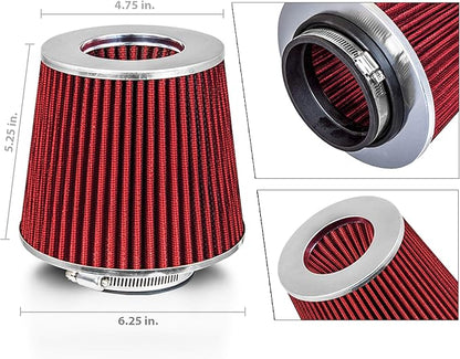 Mortar Aftermarket Auto Air Filter Replacement - Car Enthusiast Class Universal Cold Air Intake Gulps in More Air for More Engine Power & Passionate Induction Sound, 2.5 In, Black