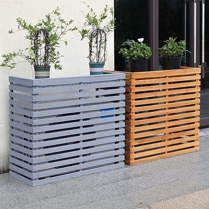 Wood Air Conditioner Fence Screen - Hide Outdoor Unit Stylishly with Tall Weatherproof Shutters Central Air Conditioner Covers (Green L105Xw45Xh95Cm)