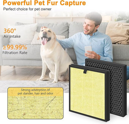 AP303 AP304 Replacement Filters, Compatible with DAYETTE ＆ FRESHDEW Air Purifier AP303/AP304, H14 HEPA Filter with Activated Carbon, 2 Pack (Pet Filter)