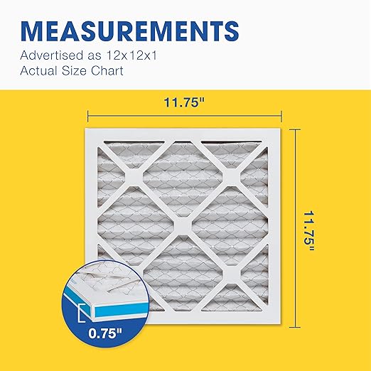 Aerostar 12x12x1 MERV 8 Air Filter, 6 Count, ACTUAL SIZE (11.75 x 11.75 x 0.75), HVAC, Air Conditioning & Furnace Filter Captures Dust, Lint & Pollen (MPR 600 / FPR 5), Made in USA