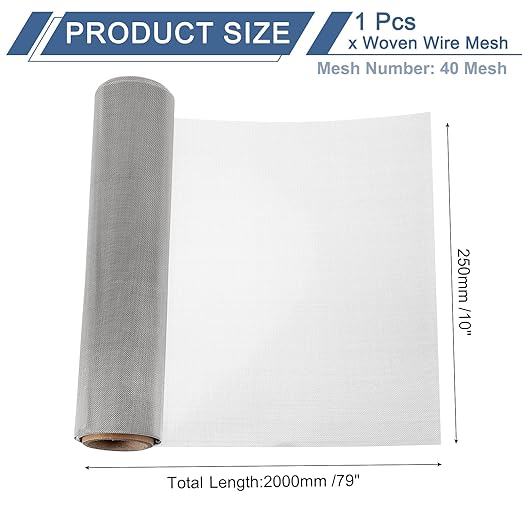 uxcell 40 Mesh 79" x 10" Woven Wire Mesh, 304 Stainless Steel Air Vent Filter Screen, Window Screen Mesh for DIY Projects Vents Cover Filtration Animals Fence