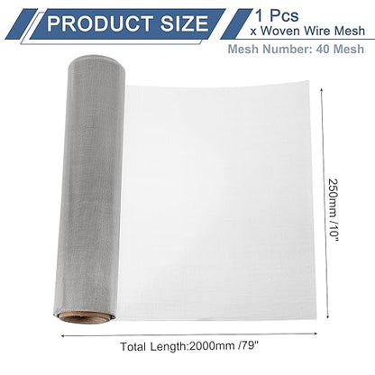 uxcell 40 Mesh 79" x 10" Woven Wire Mesh, 304 Stainless Steel Air Vent Filter Screen, Window Screen Mesh for DIY Projects Vents Cover Filtration Animals Fence
