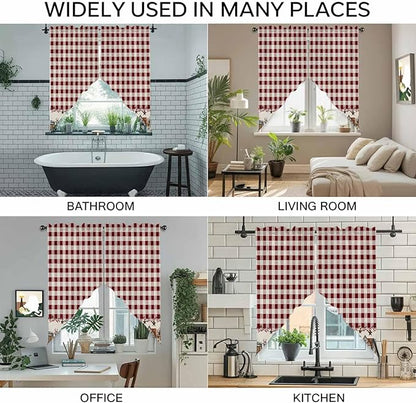 Swag Curtain Valances for Kitchen Windows,Farm Barn Western Star on Vintage Short Rod Pocket Window Valance,Red Buffalo Plaid Swag Topper for Bedroom Living Room,2 Panels 36x45in