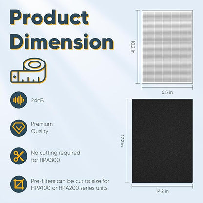 Improvedhand HPA300 HEPA Filter Replacement for Honeywell Air Purifier HPA304 HPA3300b HPA5300 HPA5350 HPA8350 HPA300VP, Compared to HRF-R3 (3 True HEPA R Filters and 4 A Pre-Cut Carbon Pre-Filters)